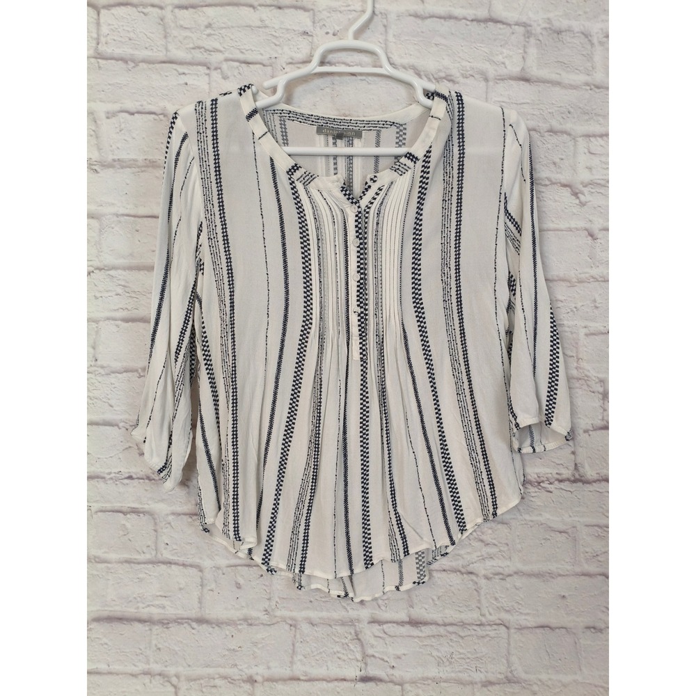 Daniel Rainn Womens Blue White Striped Pleated Blouse XXL Casual Work Boho